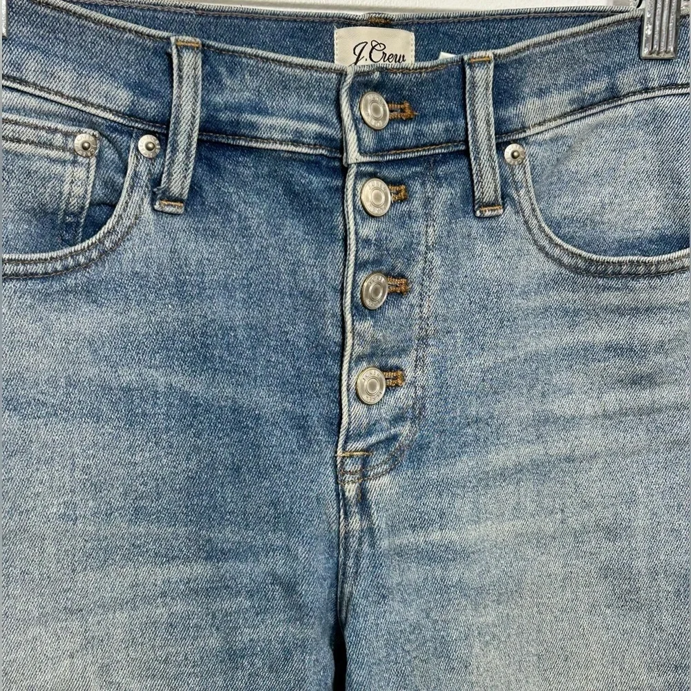 J Crew 10” High Rise Billie Demi Boot Crop Button Fly Raw Hem Jeans